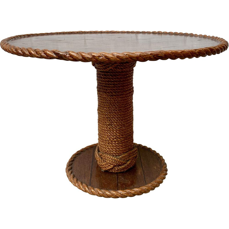 Table basse ronde vintage avec corde de style nautique 1980