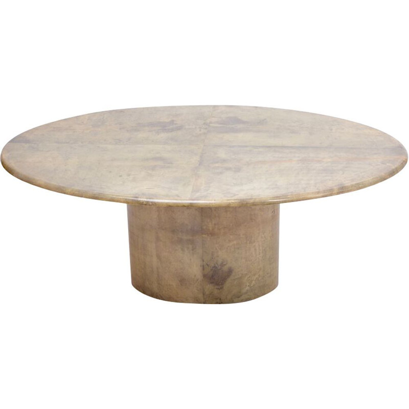 Vintage oval dining table by Aldo Tura in lacquered Goatskin, Italy 1970s