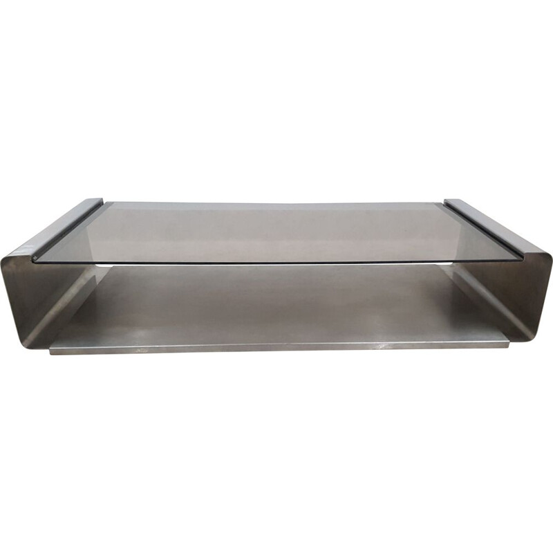 Vintage stainless steel coffee table by François Monnet for Kappa France 1970 