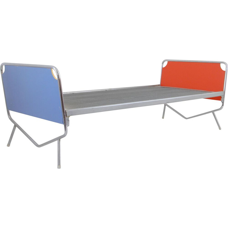 Vintage Multi-coloured chrome-plated bed by Wim Rietveld for Auping, 1960s 