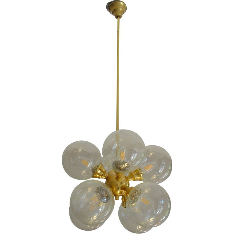 Mid-Century German brass & bubble glass Sputnik chandelier 1960s