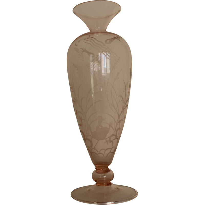 Vase Vintage en verre de Murano Soffiato ed Inciso Art Deco