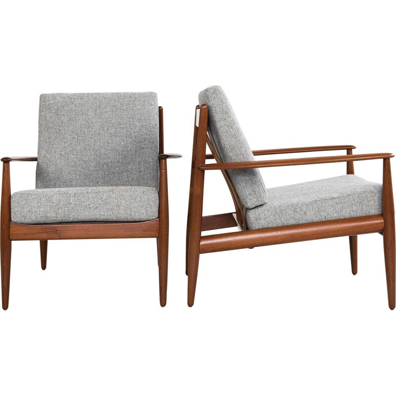 Midcentury pair of easy chairs in teak by Grete Jalk for France & Søn Danish 1960s