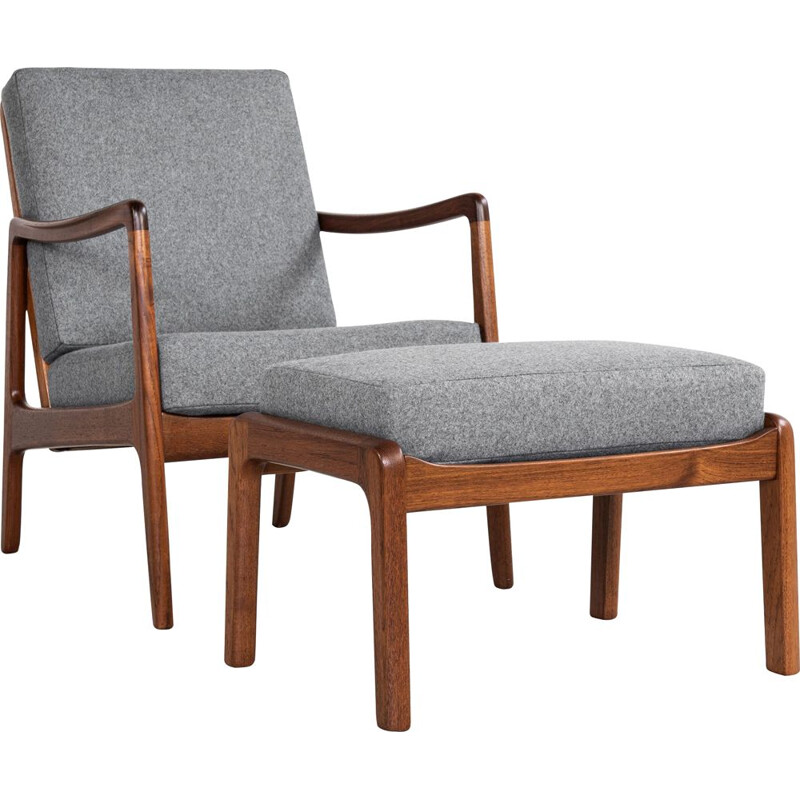 Midcentury easy chair and ottoman in teak by Ole Wanscher for France & Søn Danish 1960s