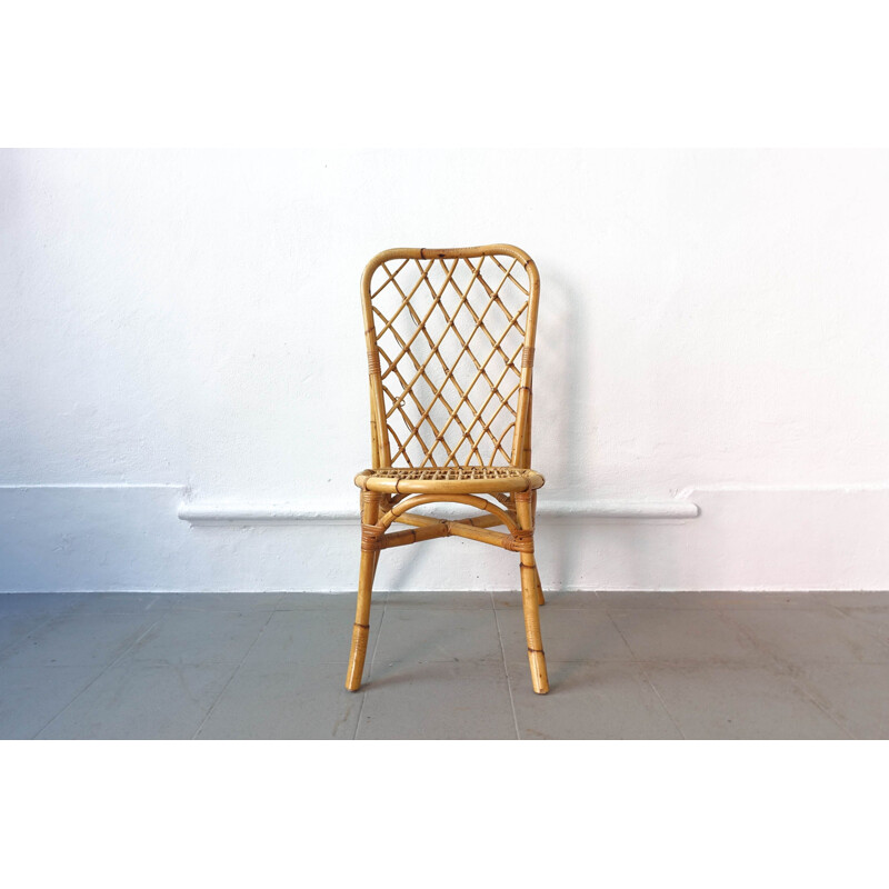 Mid-century Bamboo Dining Set, Table and 4 chairs, 1960s