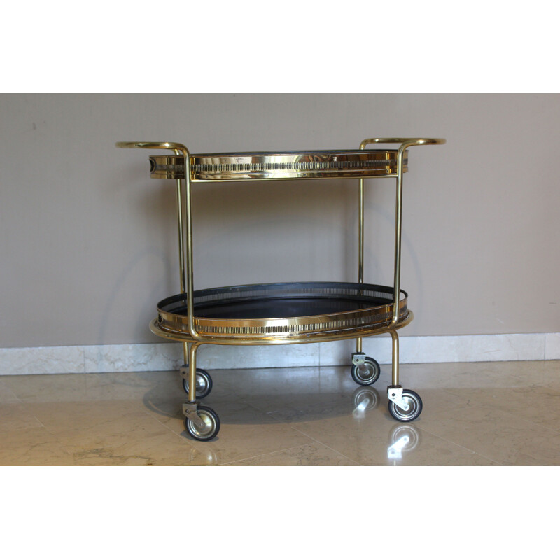 Mid-Century Bar Cart Mahogany and Brass Italian 1950s