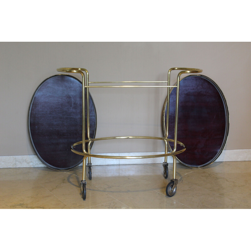 Mid-Century Bar Cart Mahogany and Brass Italian 1950s