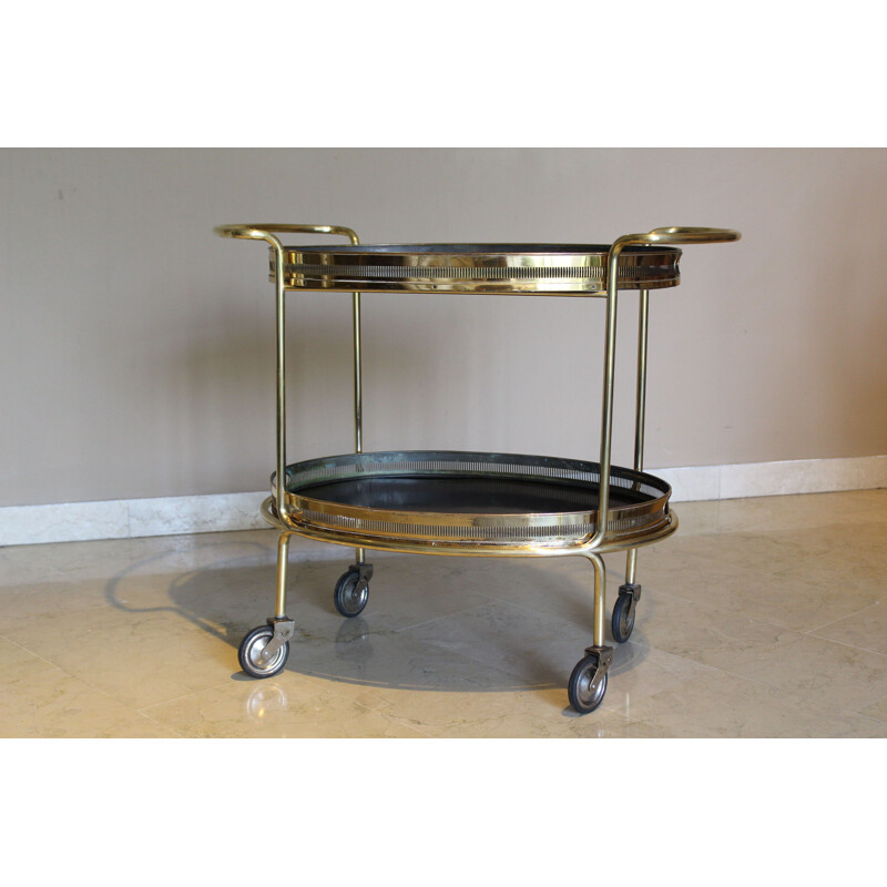 Mid-Century Bar Cart Mahogany and Brass Italian 1950s