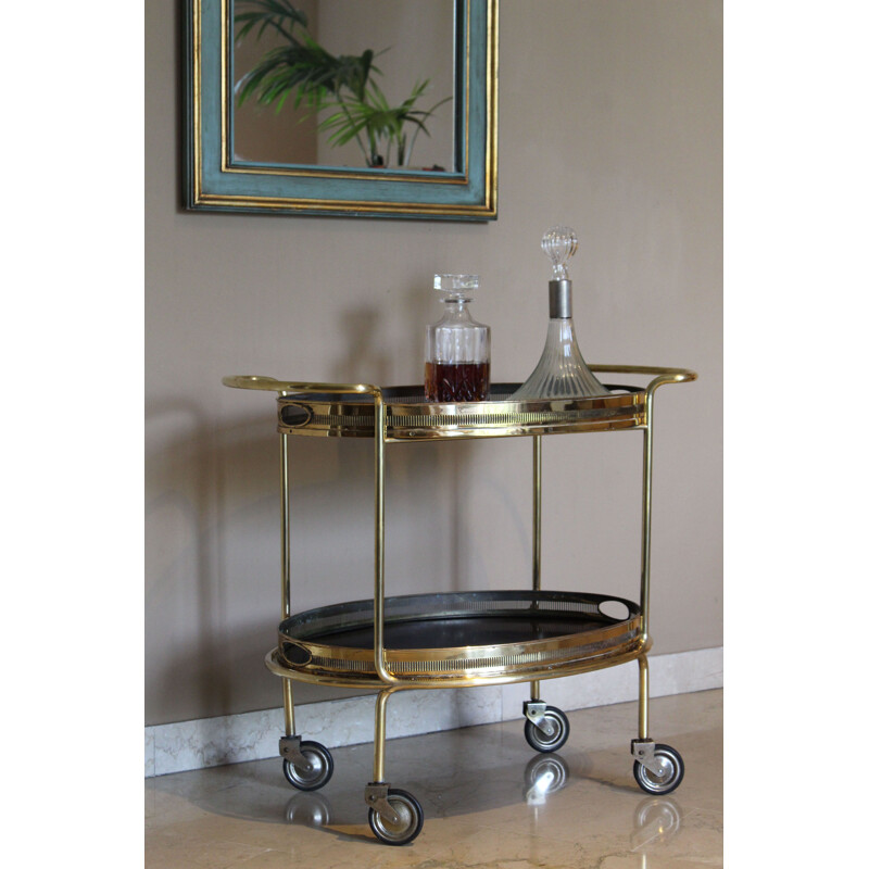 Mid-Century Bar Cart Mahogany and Brass Italian 1950s