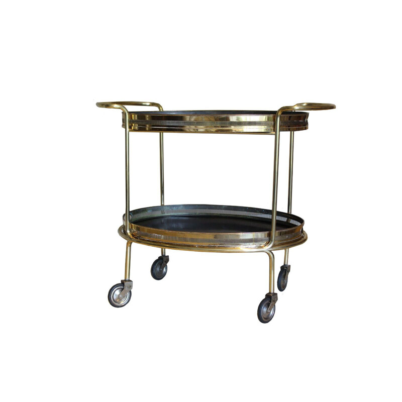 Mid-Century Bar Cart Mahogany and Brass Italian 1950s