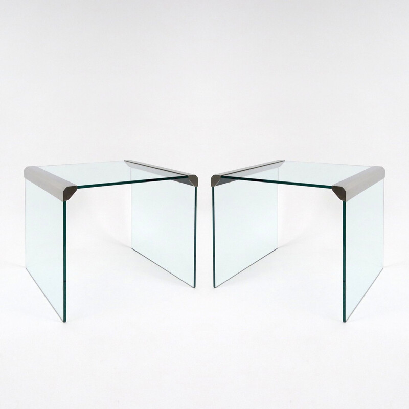 Pair of vintage glass and steel tables by Gallotti&Radice, 1970s