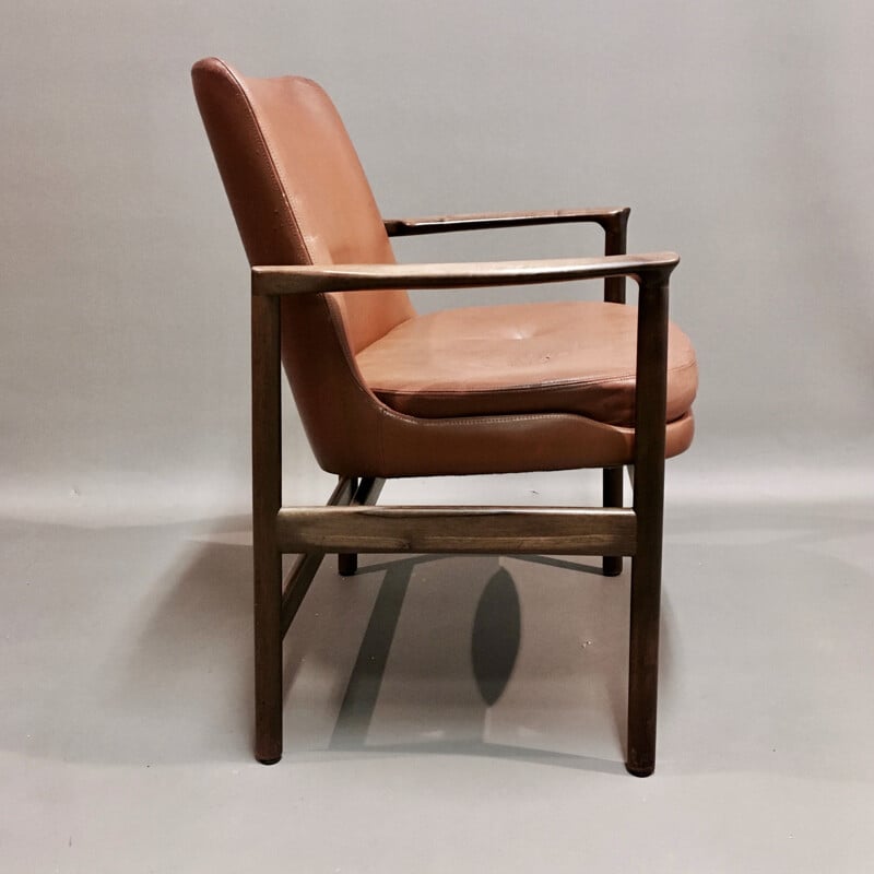 Vintage leather armchair Kofod Larsen scandinavian 1950