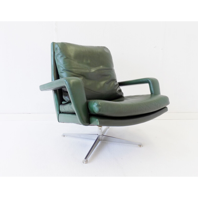 Pair of vintage green leather armchairs Hans Kaufeld 1960s 