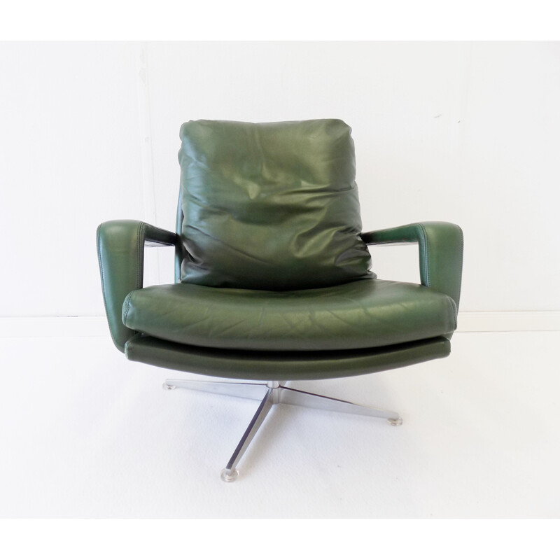 Pair of vintage green leather armchairs Hans Kaufeld 1960s 