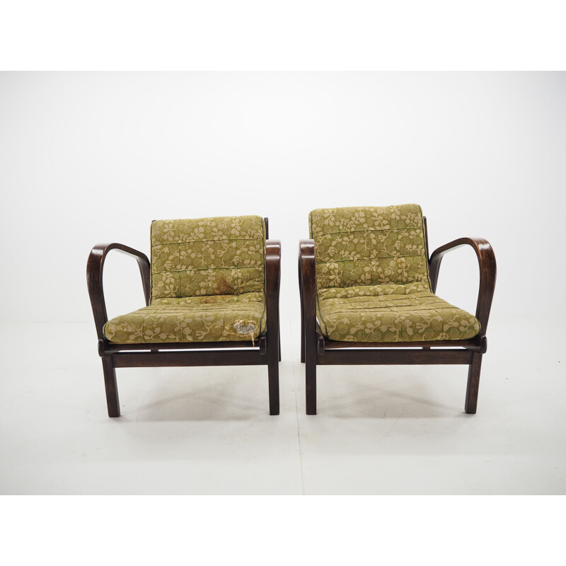 Vintage-Sesselpaar aus Holz und Stoff von Kropáček, Tschechoslowakei 1950