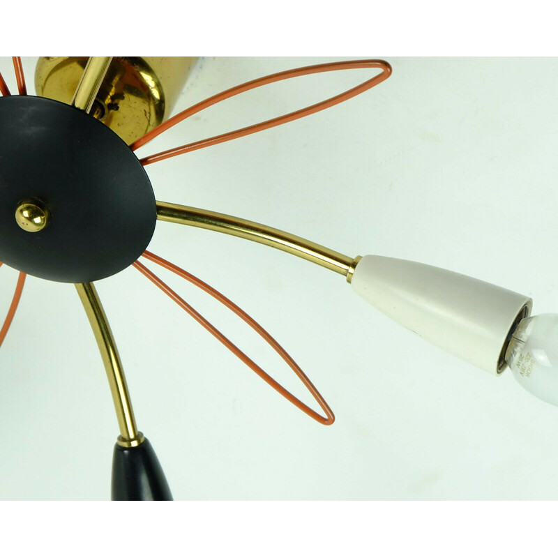 Mid century sputnik spider 5-light  chandelier brass metal plastic mid century stilnovo 1950s