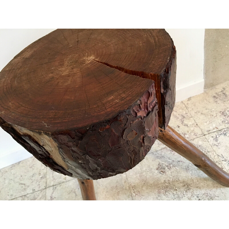 Vintage tripod stool brutalist log