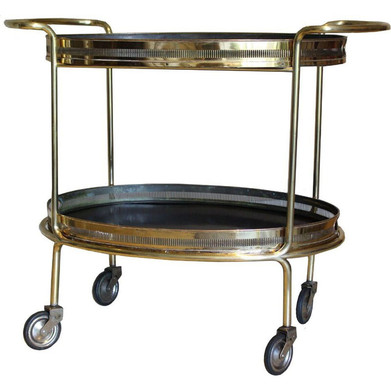 Mid-Century Bar Cart Mahogany and Brass Italian 1950s