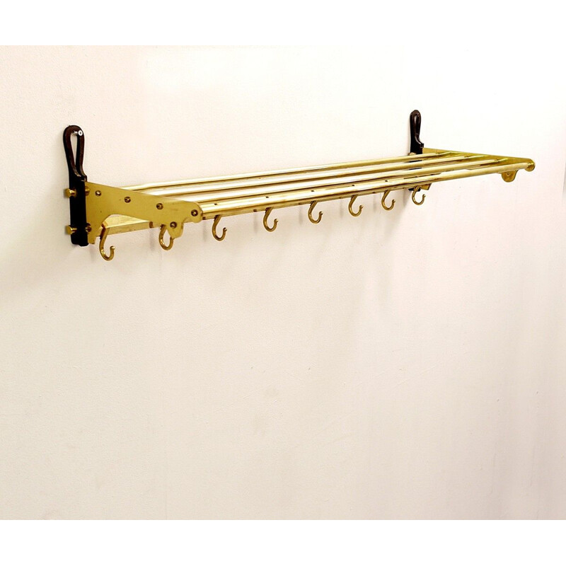 Vintage brass coat rack with shelf - 8 hooks