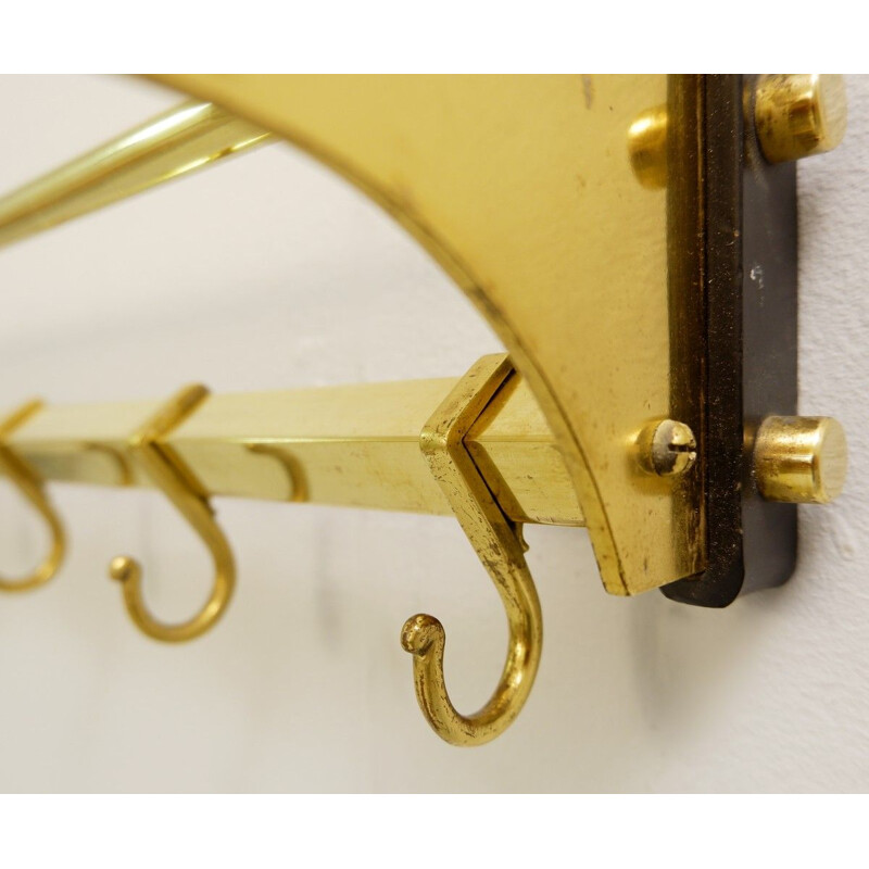 Vintage brass coat rack with shelf - 8 hooks