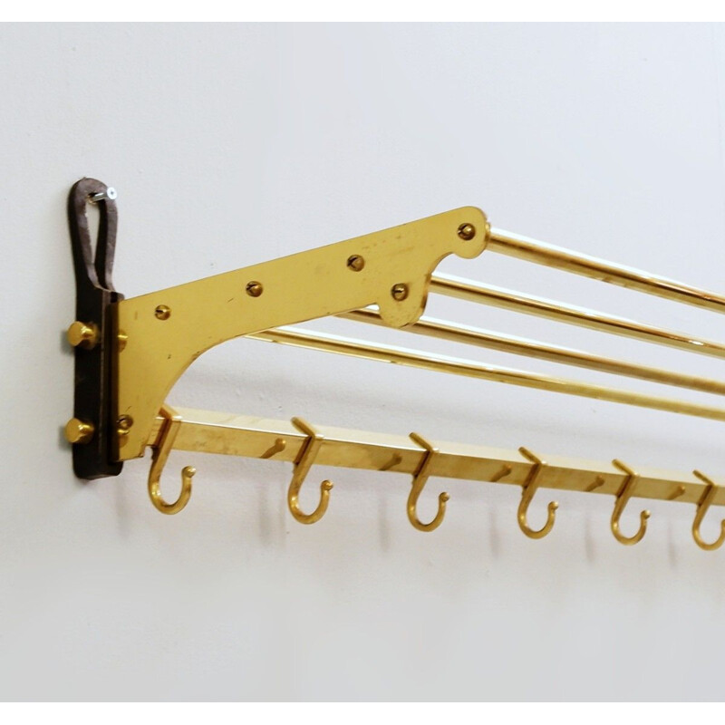 Vintage brass coat rack with shelf - 8 hooks