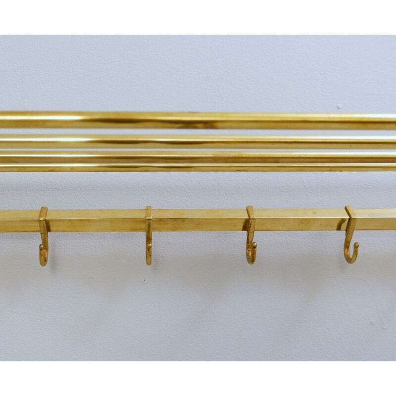 Vintage brass coat rack with shelf - 8 hooks