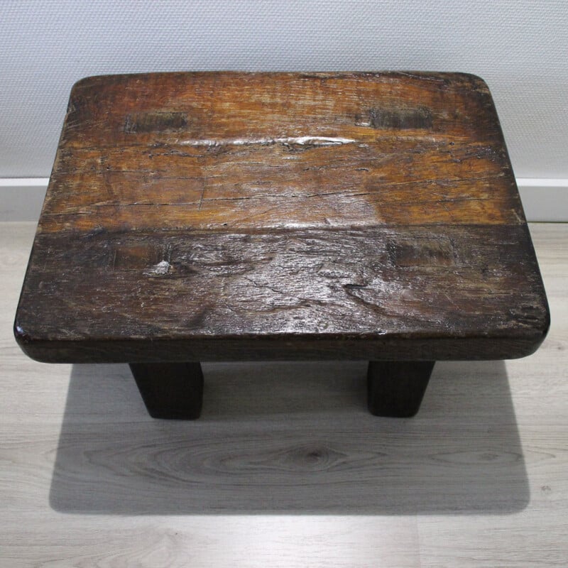 Mid-Century Brutalist robust oak side table, 1960s