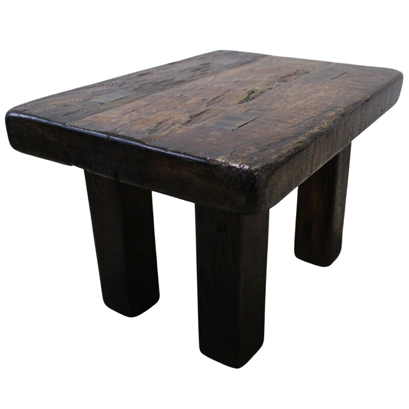 Mid-Century Brutalist robust oak side table, 1960s