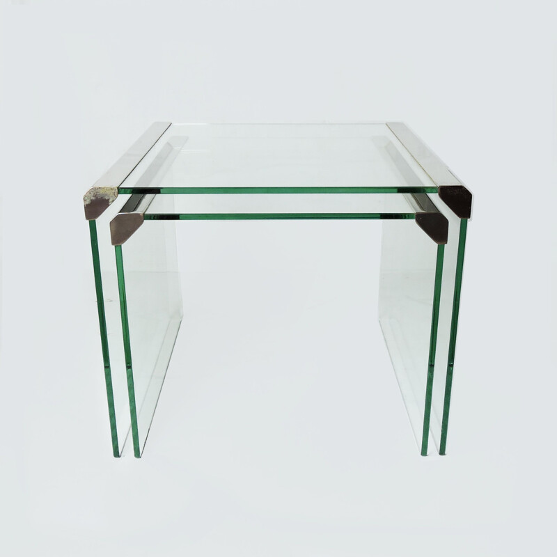 Vintage Glass and Metal Nesting Tables by Gallotti and Radice, Italian 1970s