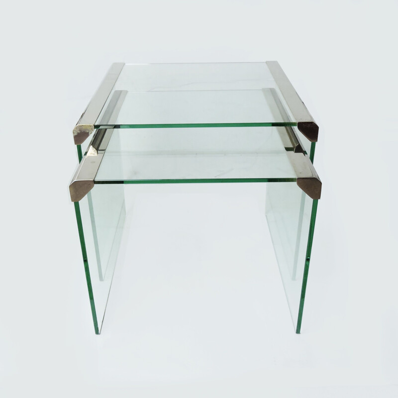 Vintage Glass and Metal Nesting Tables by Gallotti and Radice, Italian 1970s