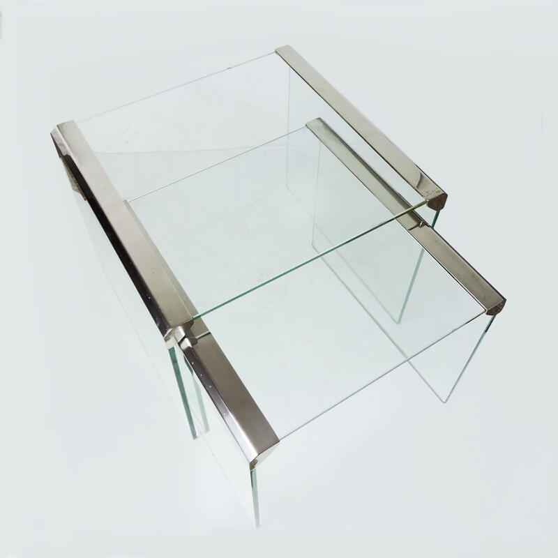 Vintage Glass and Metal Nesting Tables by Gallotti and Radice, Italian 1970s