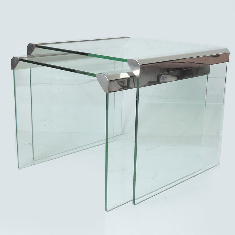 Vintage Glass and Metal Nesting Tables by Gallotti and Radice, Italian 1970s