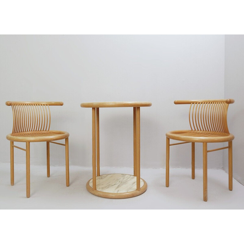 Pair Of Vintage Helmut Lubke Chairs And Pedestal Tables