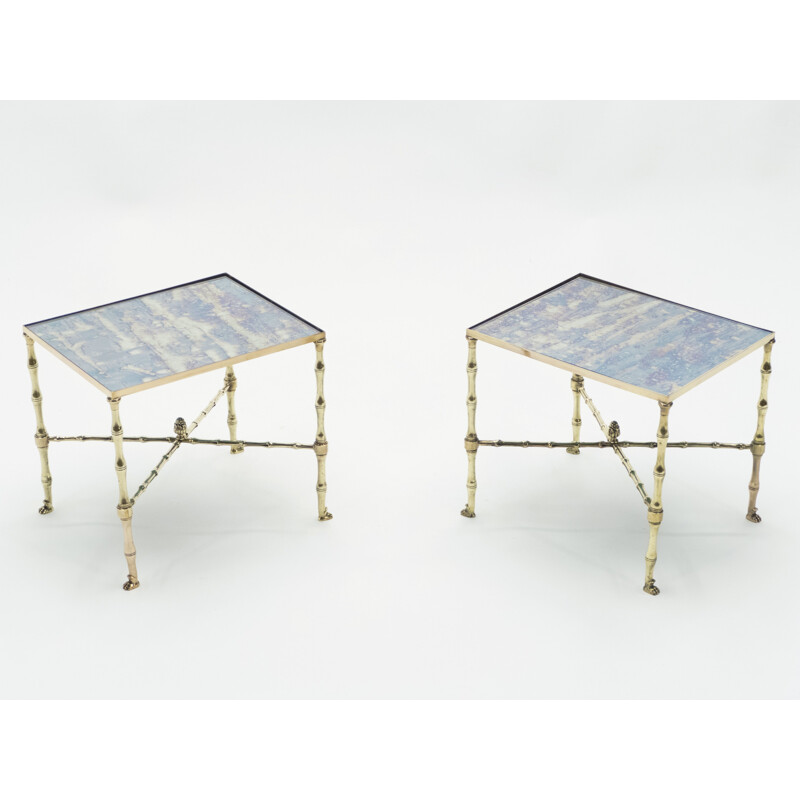 Pair of vintage brass and mirror sofa end tables by Maison Jansen, 1960