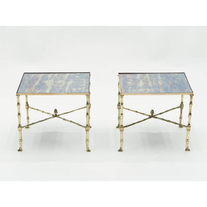 Pair of vintage brass and mirror sofa end tables by Maison Jansen, 1960