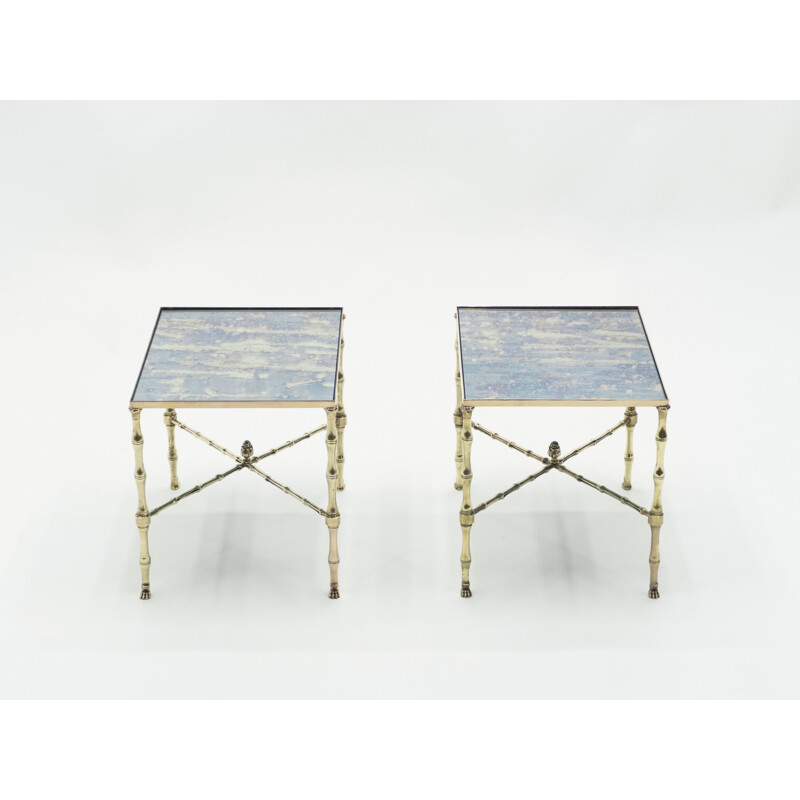 Pair of vintage brass and mirror sofa end tables by Maison Jansen, 1960