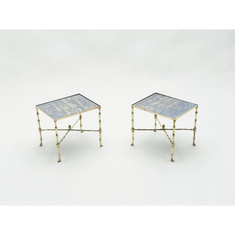 Pair of vintage brass and mirror sofa end tables by Maison Jansen, 1960