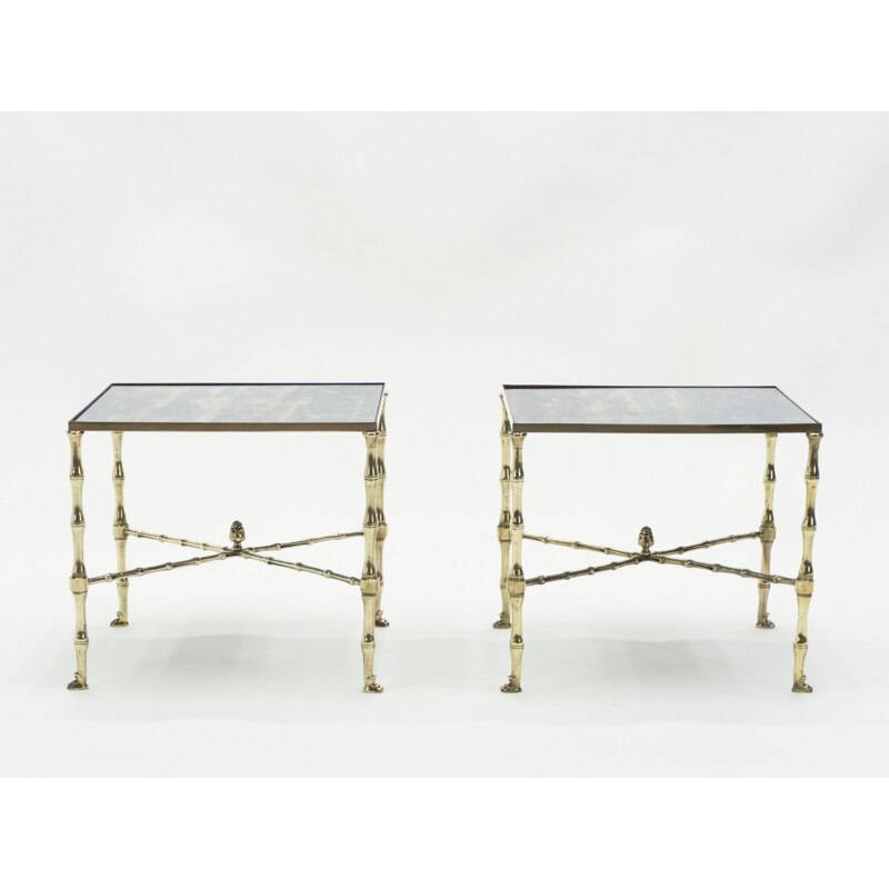 Pair of vintage brass and mirror sofa end tables by Maison Jansen, 1960