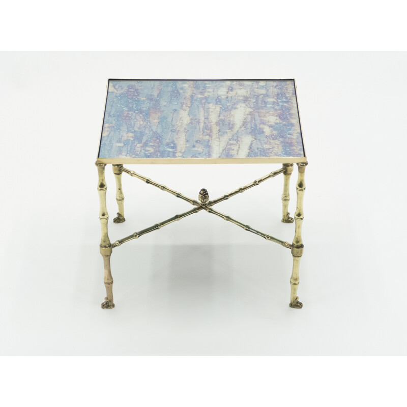 Par de mesas de extremidade de sofá de latão vintage e espelho por Maison Jansen, 1960