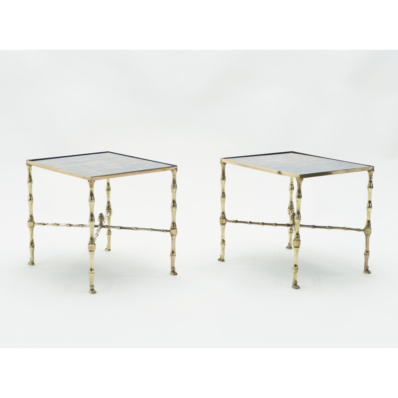 Pair of vintage brass and mirror sofa end tables by Maison Jansen, 1960