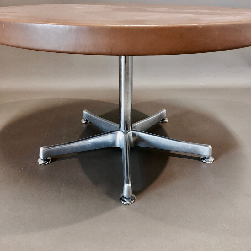 Table vintage cuir et aluminium 1950