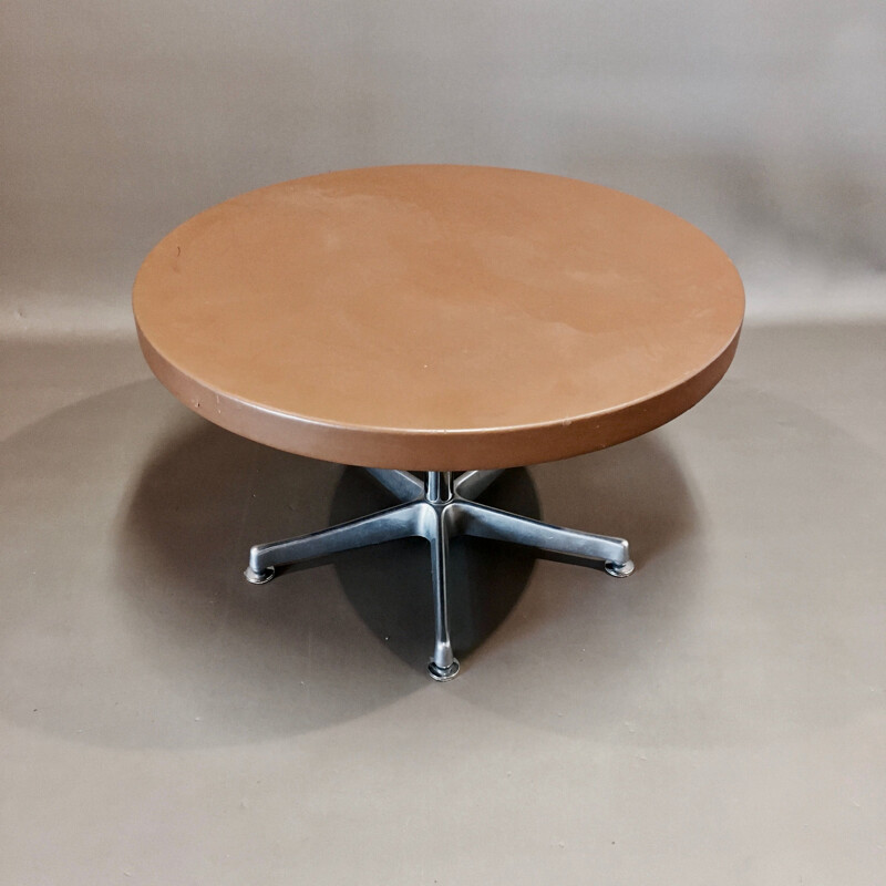 Table vintage cuir et aluminium 1950