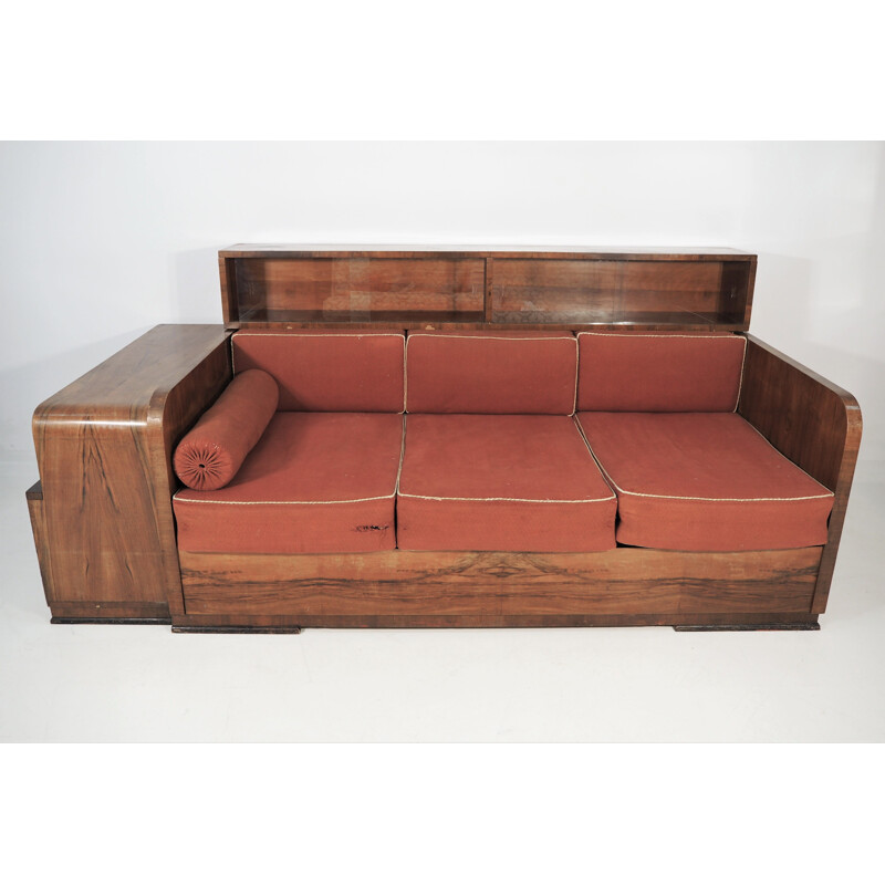 Vintage Sofa, Walnut Art Deco 1950s
