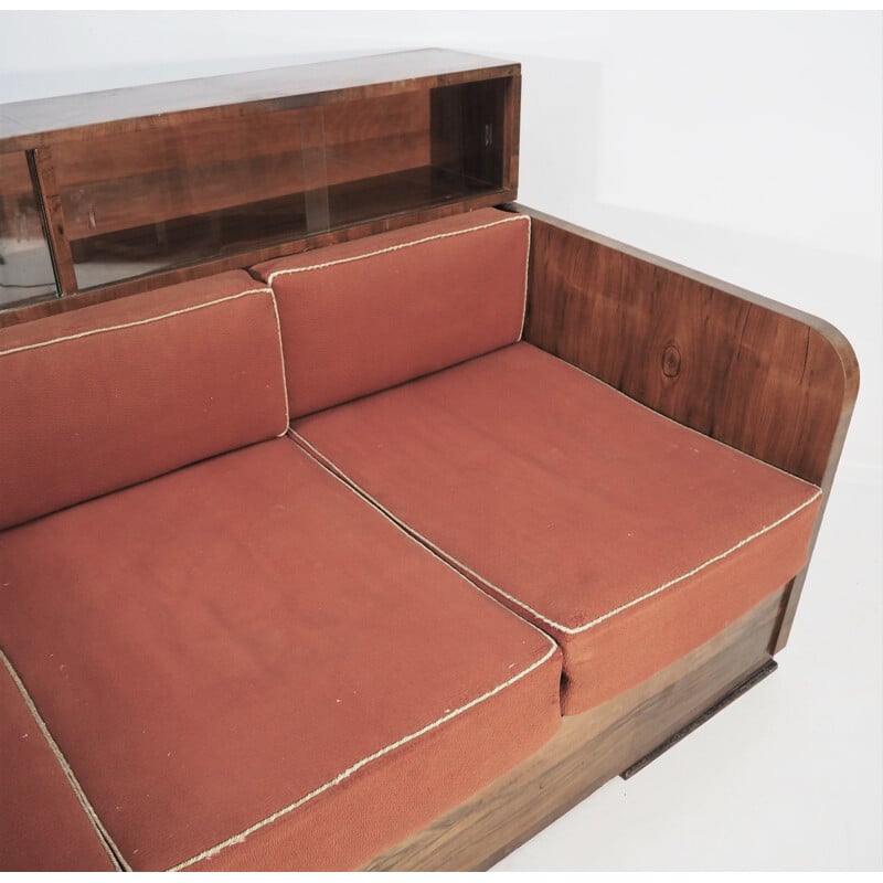 Vintage Sofa, Walnut Art Deco 1950s