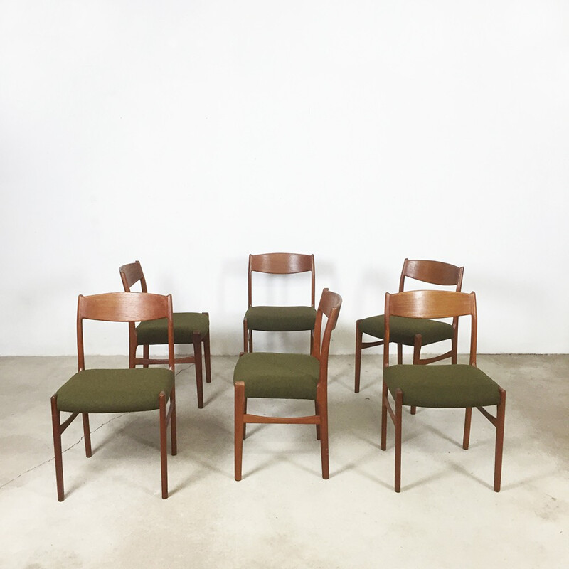 Suite de 6 chaises à repas vintage scandinaves vertes Glyncore - 1960