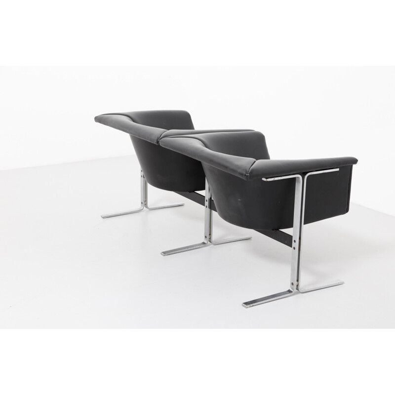 Artifort bench in black leather and steel, Geoffrey HARCOURT - 1960s