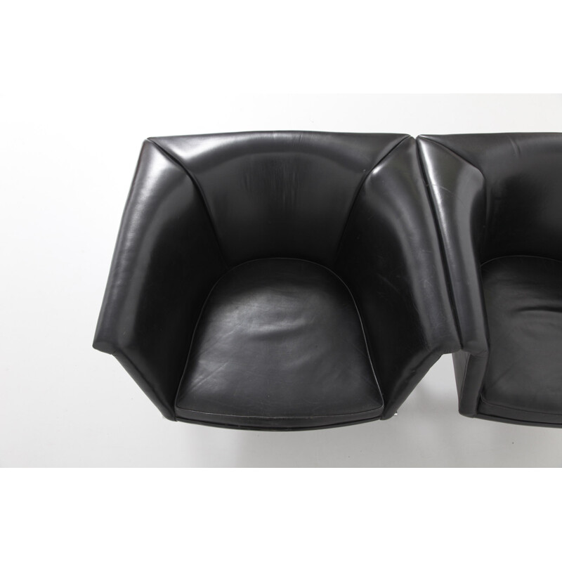 Artifort bench in black leather and steel, Geoffrey HARCOURT - 1960s