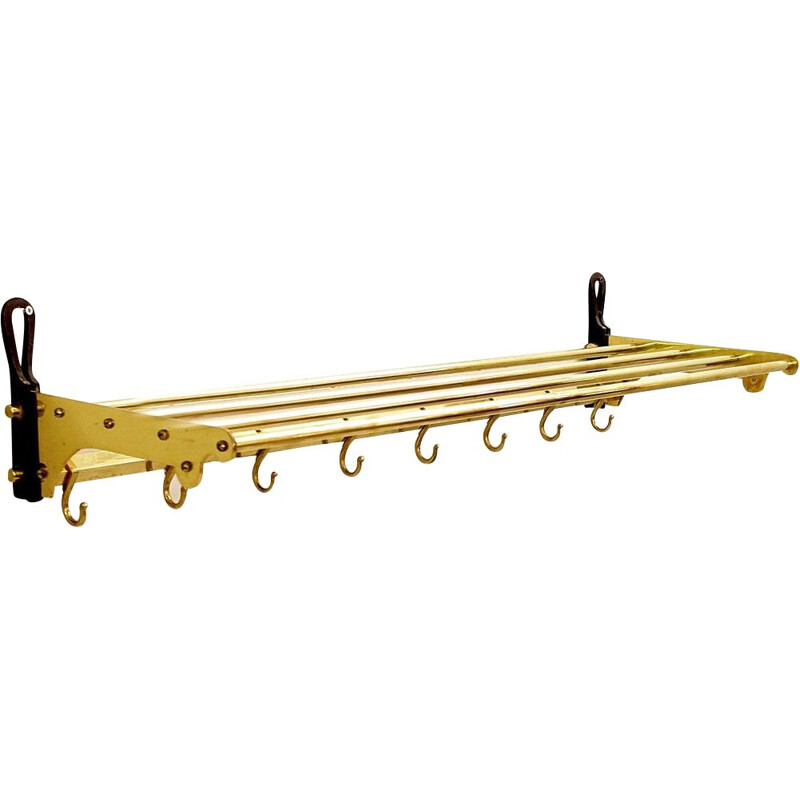 Vintage brass coat rack with shelf - 8 hooks