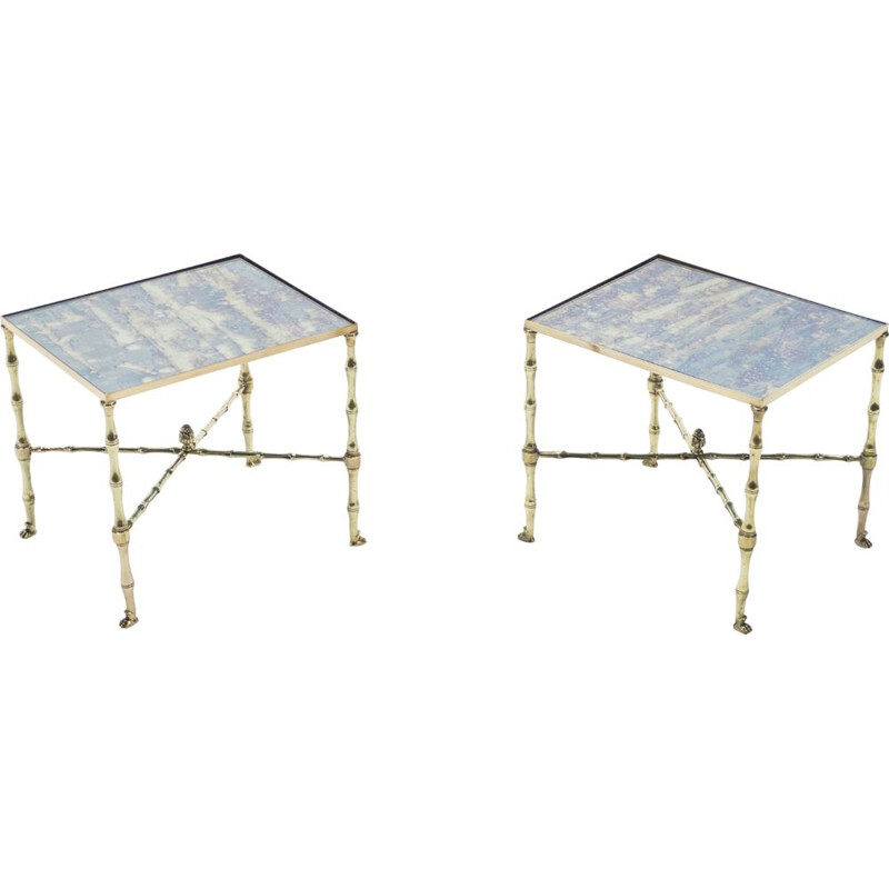 Pair of vintage brass and mirror sofa end tables by Maison Jansen, 1960