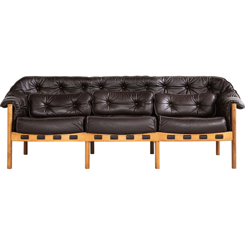 Midcentury sofa in teak and leather by Arne Norell Sweden 1960s